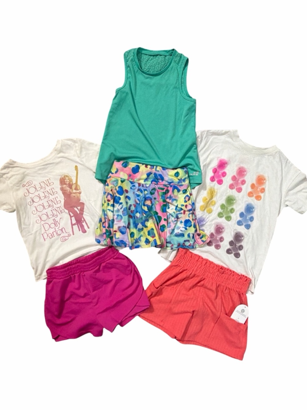 NEW/EUC girls 2 athletic shorts, 2 tees, tennis skirt & athletic tank 6/7